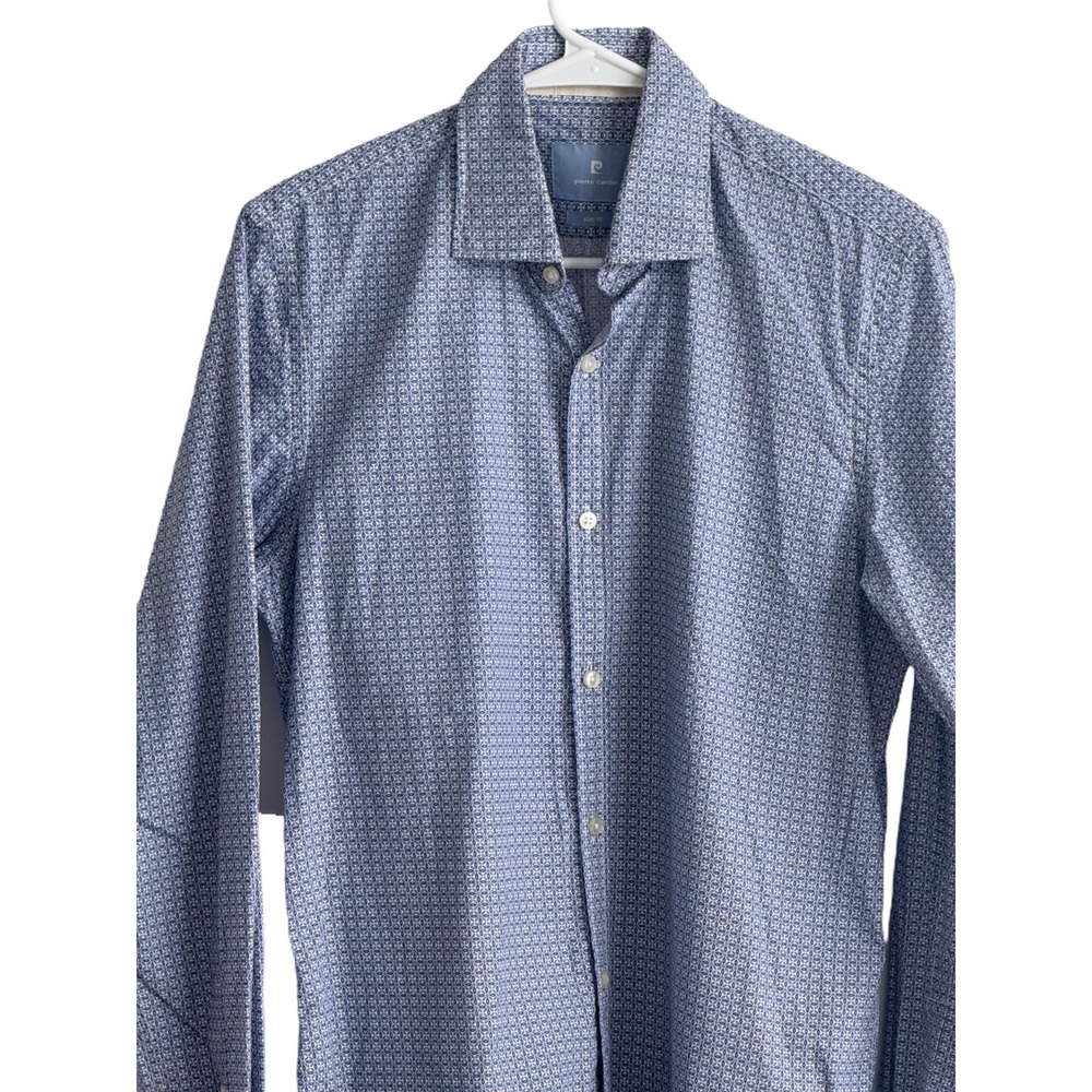 Pierre Cardin Mens Slim Fit Long Sleeve Dress Shirt Size 40 (M) Blue Pattern - Picture 3 of 16